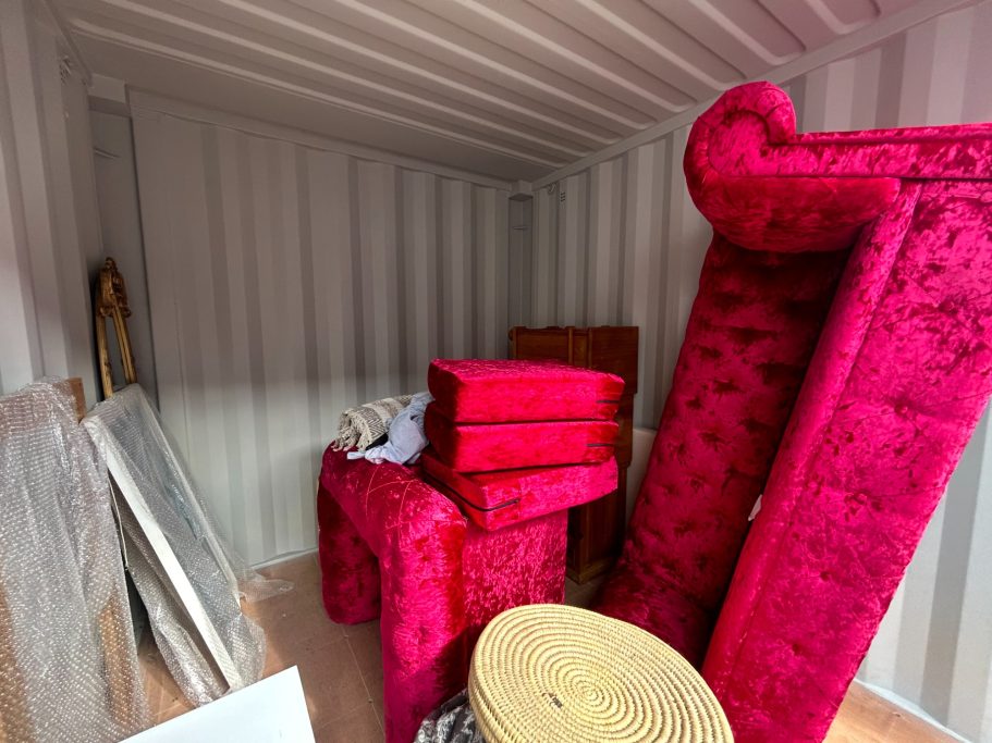 Furniture packed into a storage container